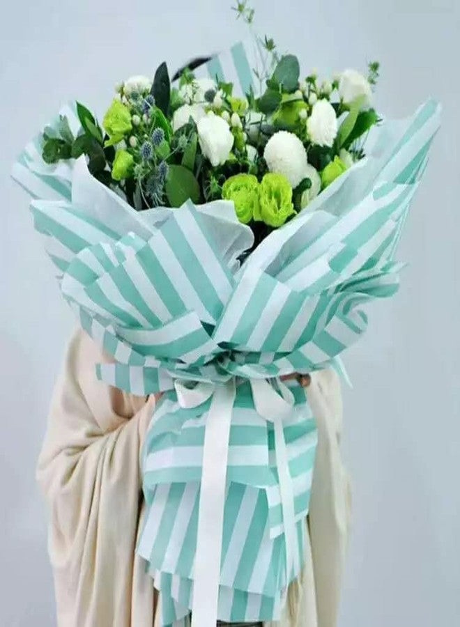 Oasis - 20 Sheets Korean Style Waterproof Premium Bouquet Wrapping Sheet (58cm x 58cm, 60 Microns) |Horizontal Stripes Design , Giftwrap for Flowers & DIY Gift Wrapping Paper For Valentines Day - Green - Image 3
